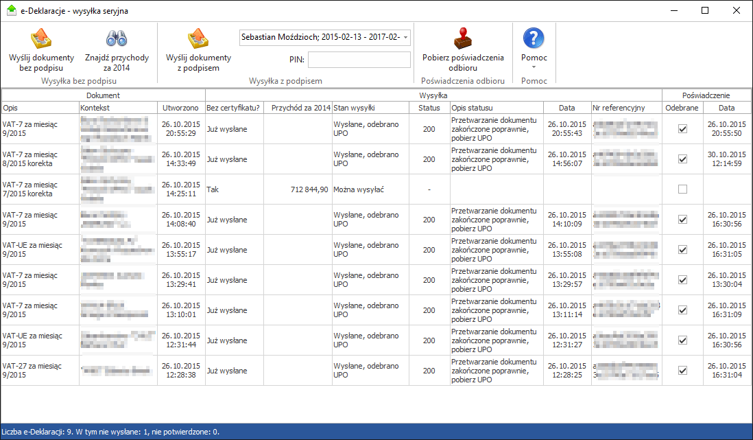 e deklaracje nowe okno wysylki masowej