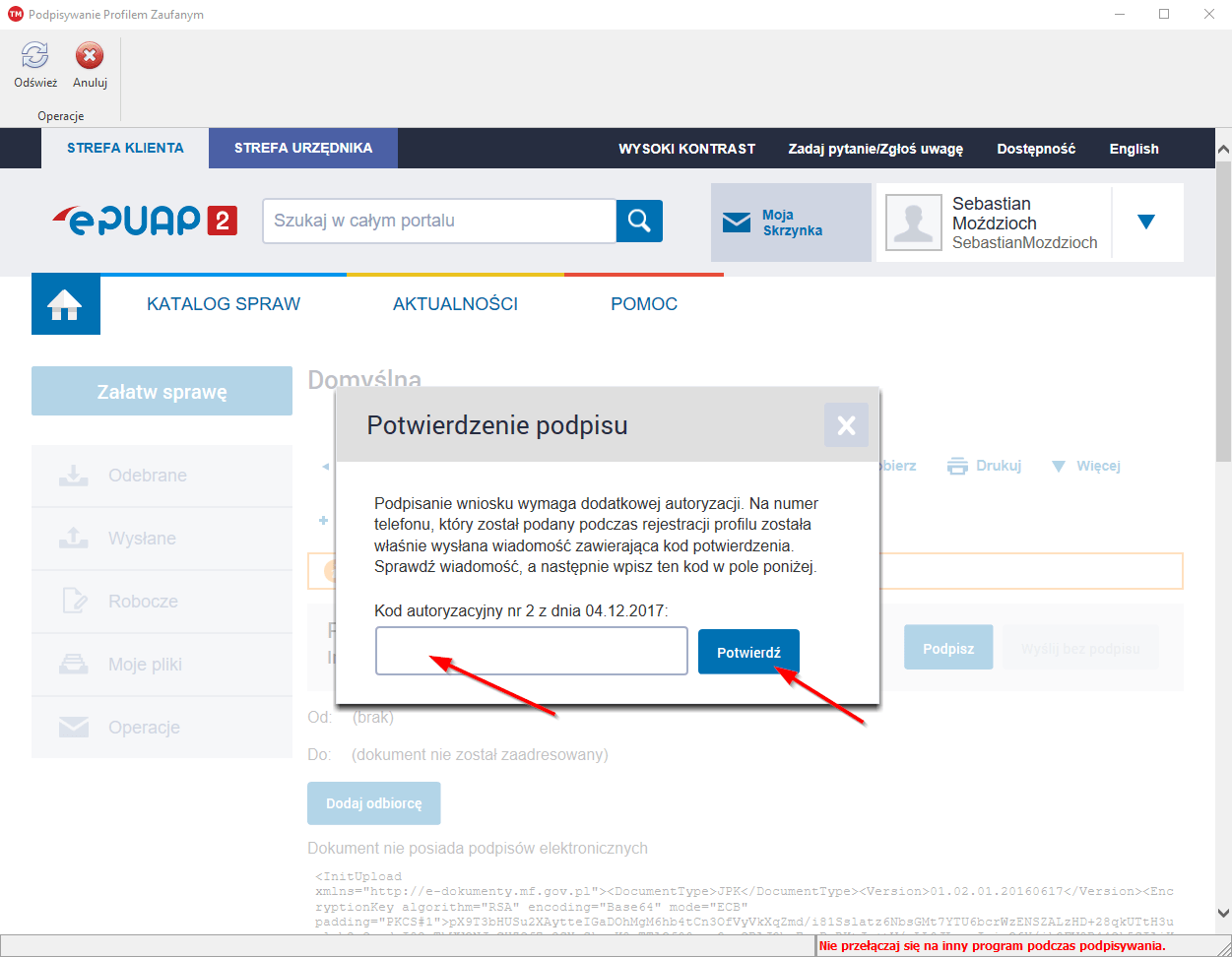 podpisywanie jpk profilem zaufanym 2 kod autoryzacji