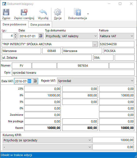 Księgowanie dostawy towaru lub usługi w KPiR (TaxMachine 2)