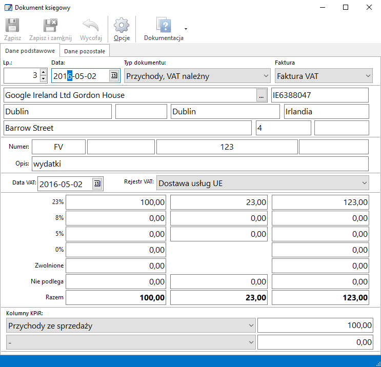 dostawa uslug ue ksiegowanie