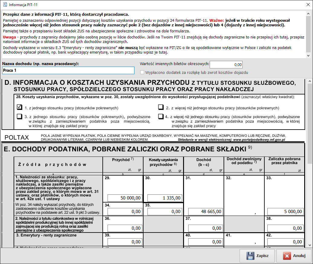 Wprowadzanie PIT-11