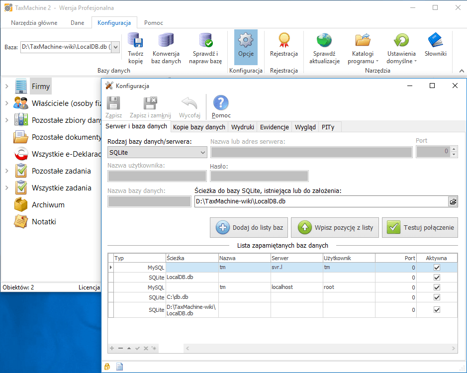 konfiguracja baz danych