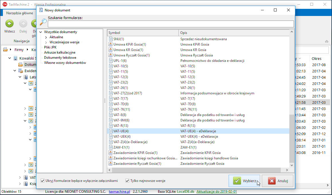 dodawanie nowej deklaracji vat ue
