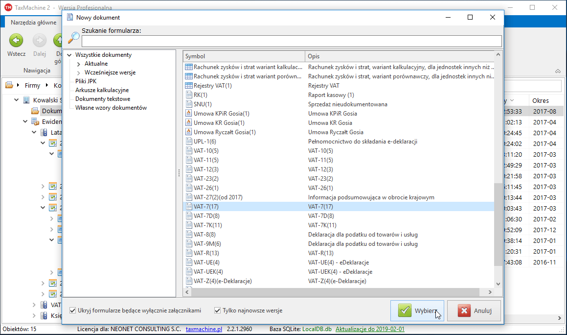 dodawanie nowej deklaracji vat7