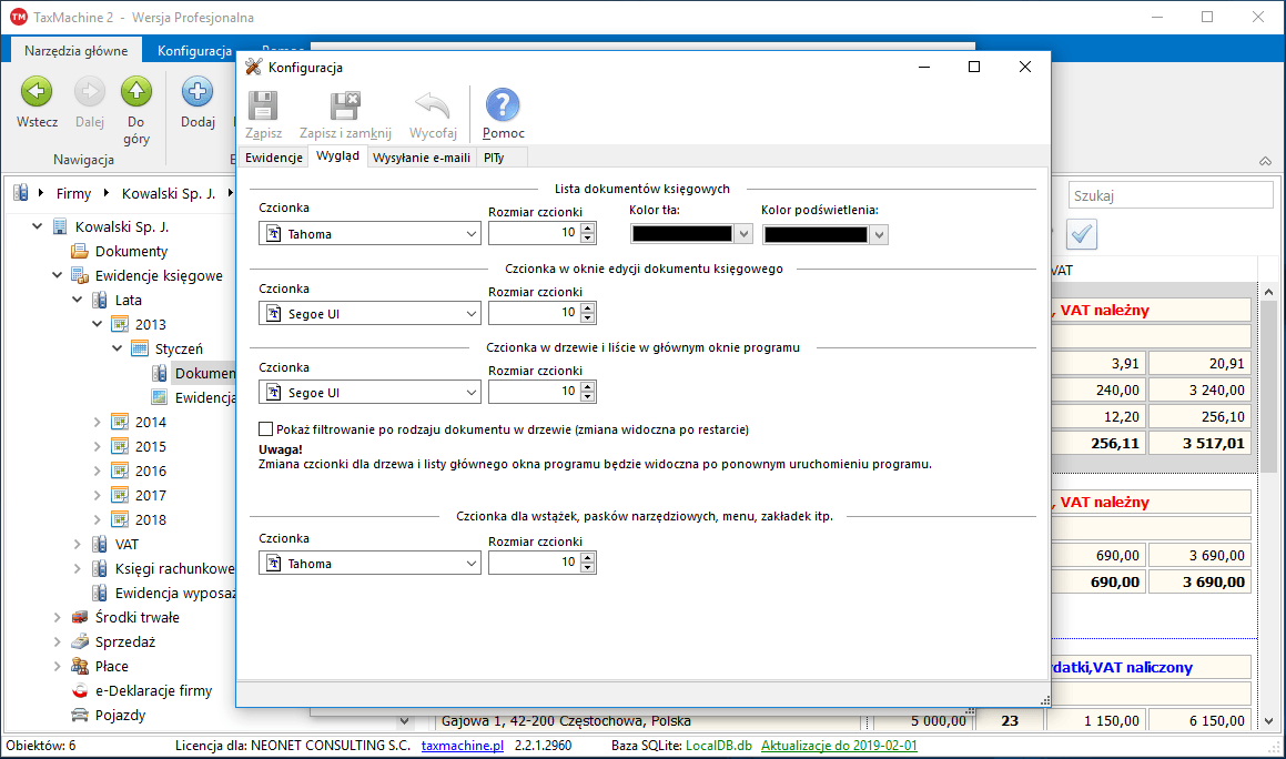 konfiguracja dokumenty ksiegowe wyglad