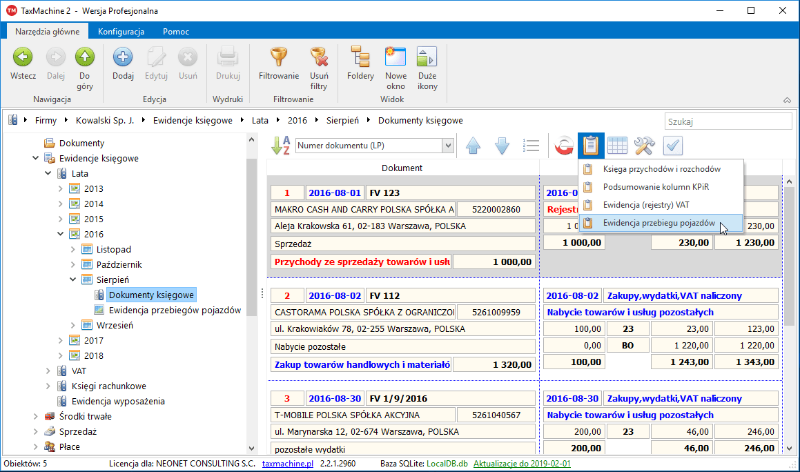 raport ewidencja przebiegu