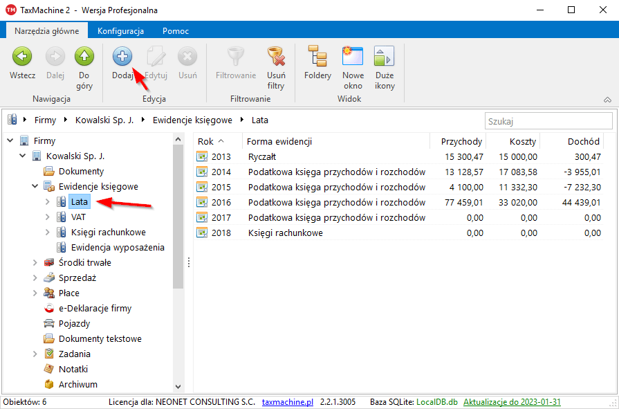 dodanie roku podatkowego