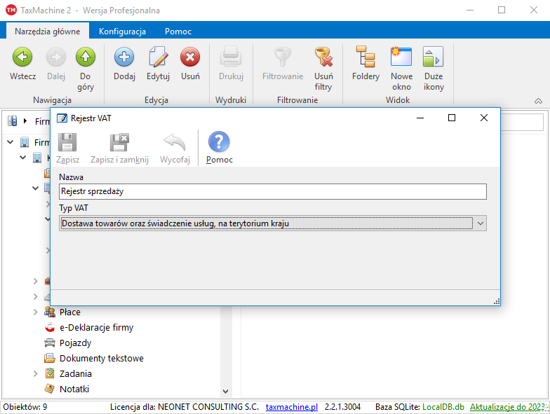 rejestr vat okno edycji